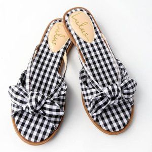 Lulu's Delilah Black Gingham Knotted SLide Sandals